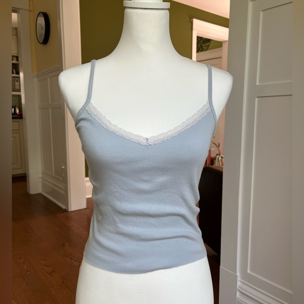 light blue with lace trim tank top from Brandy Melville